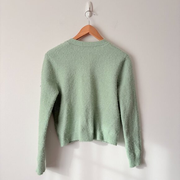 Zara Pearl Embellished Button Front Long Sleeve Cardigan Sweater Green Medium - Picture 4 of 7